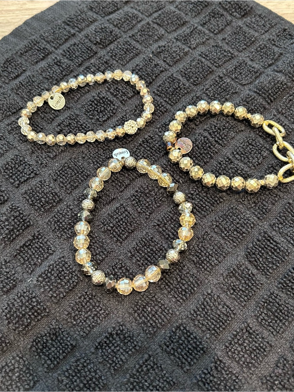 Erimish Set of 3 Bracelets Gold Beaded Stretchy Stackable Jewelry Set for Women - Picture 4 of 4